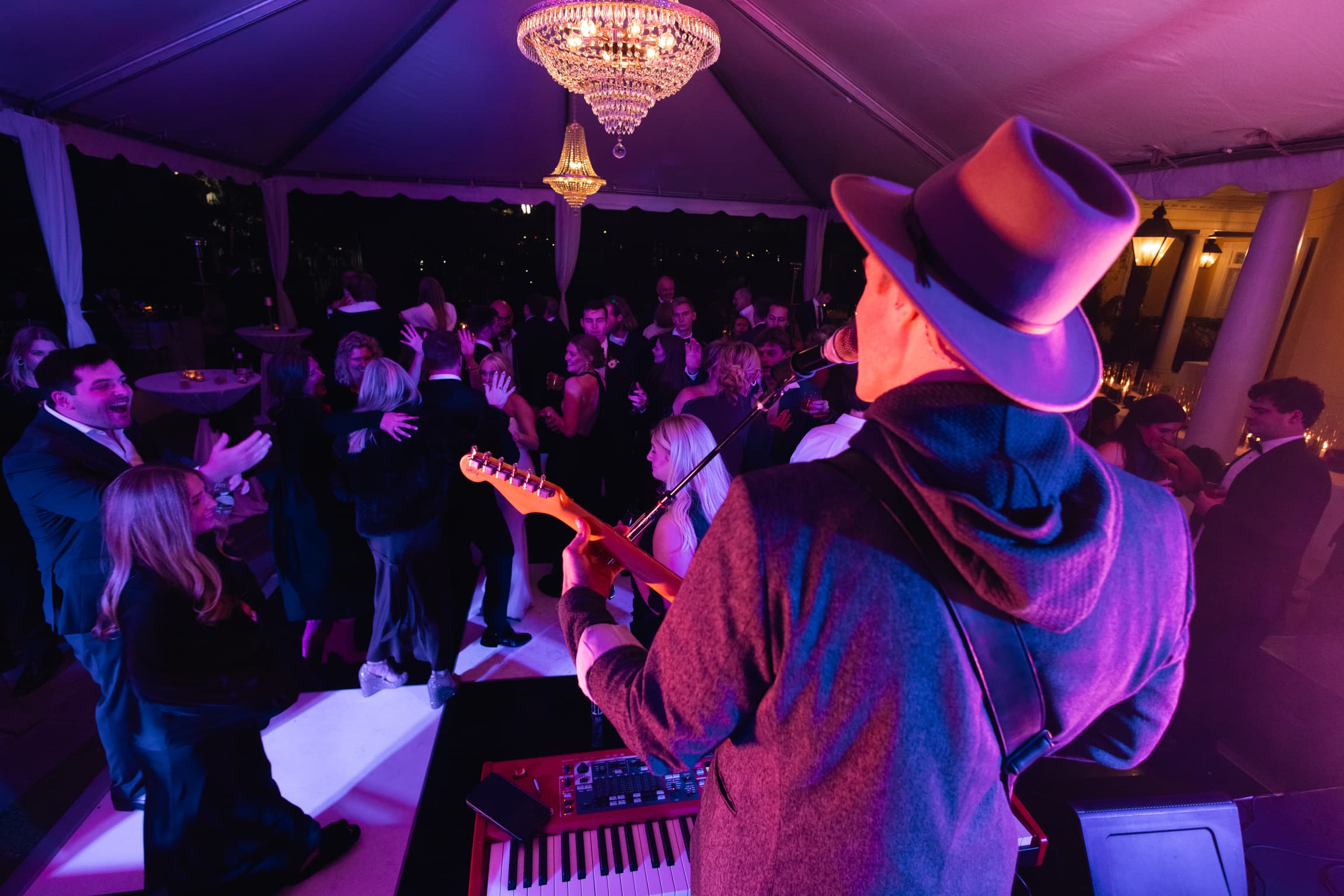 Zach performing with a large crowd